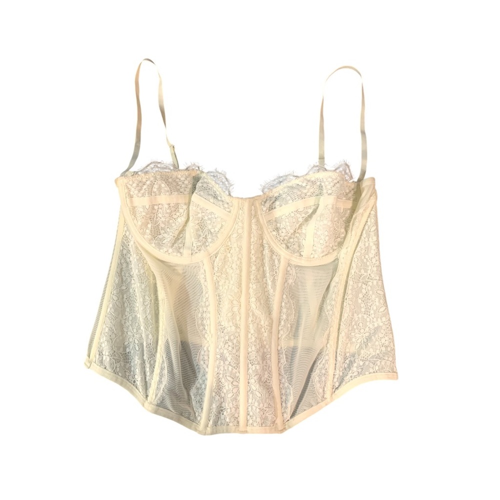 Out From Under Lace Corset Off White XL Adjustable Strap Underwire Mesh Top Sexy